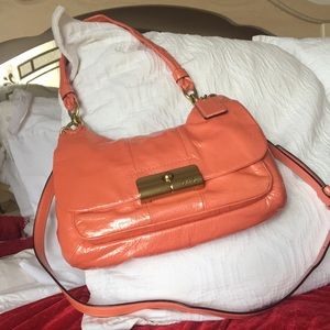 COACH Kristen coral peach papaya patent leather purse